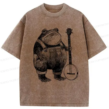 Tokyo-Tiger Vintage Frog Playing Banjo Washed T-Shirt