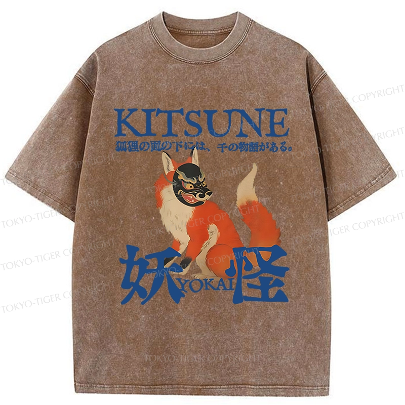 Tokyo-Tiger Japanese Fox Yokai Washed T-Shirt