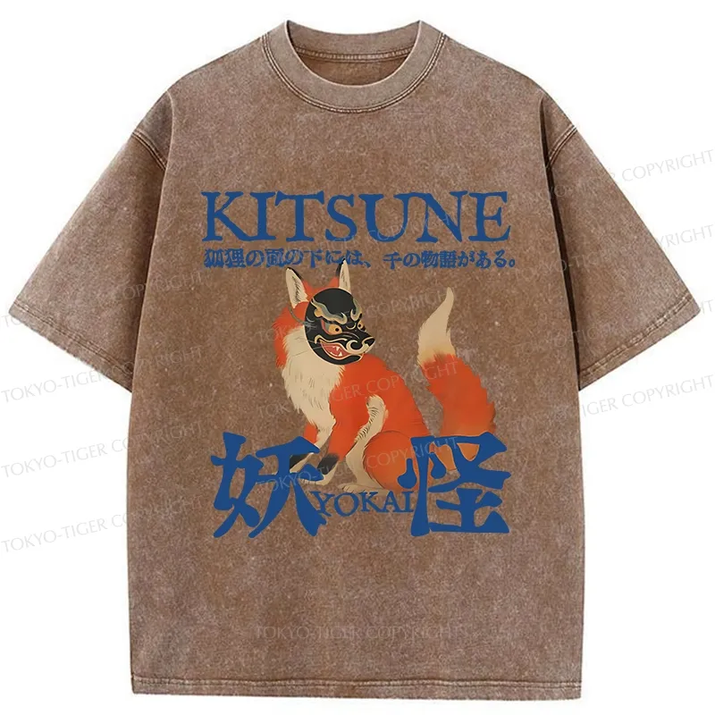 Tokyo-Tiger Japanese Fox Yokai Washed T-Shirt