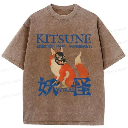 Tokyo-Tiger Japanese Fox Yokai Washed T-Shirt