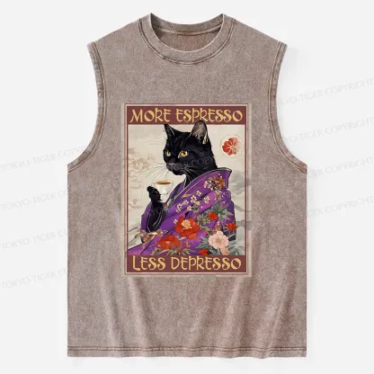 Tokyo-Tiger Japanese Cat Drinking Coffee Washed Tank