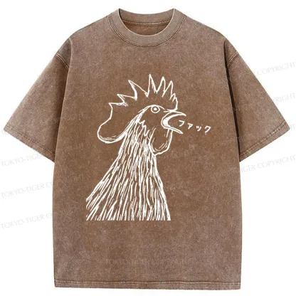 Tokyo-Tiger Funny Dirty Talking Chicken Washed T-Shirt