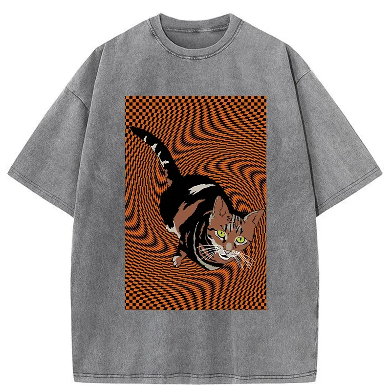 Tokyo-Tiger Psychedelic Orange Cat Washed T-Shirt