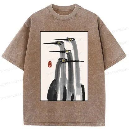 Tokyo-Tiger Japanese Crane Poster Washed T-Shirt