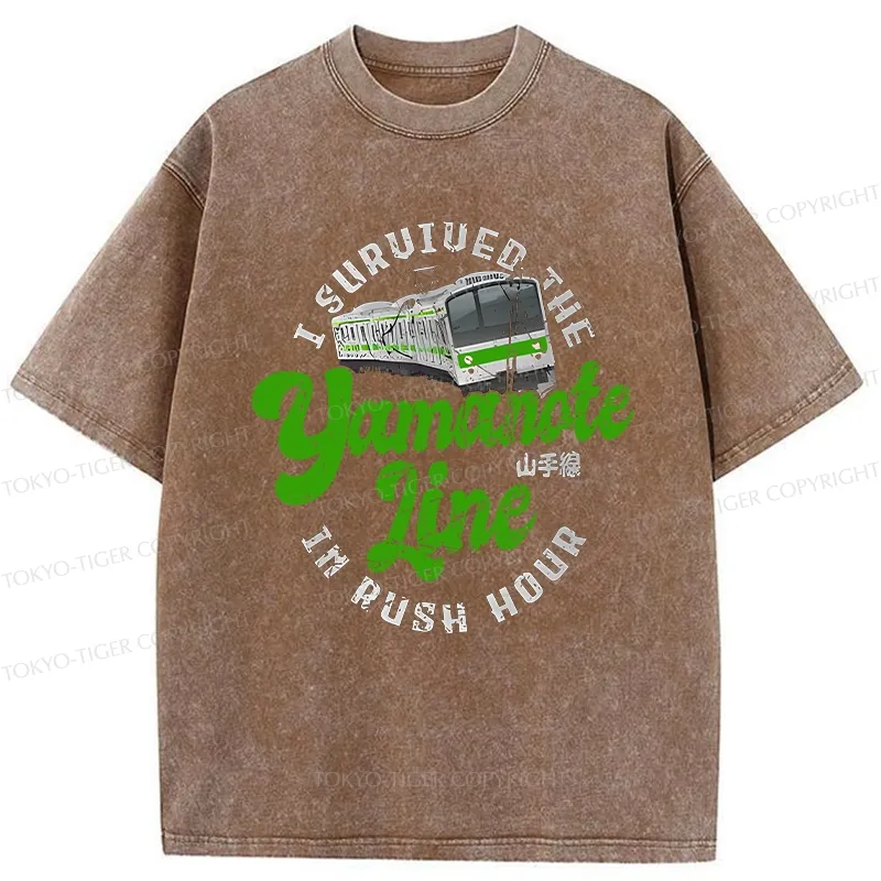 Tokyo-Tiger Funny Yamanote Line Washed T-Shirt
