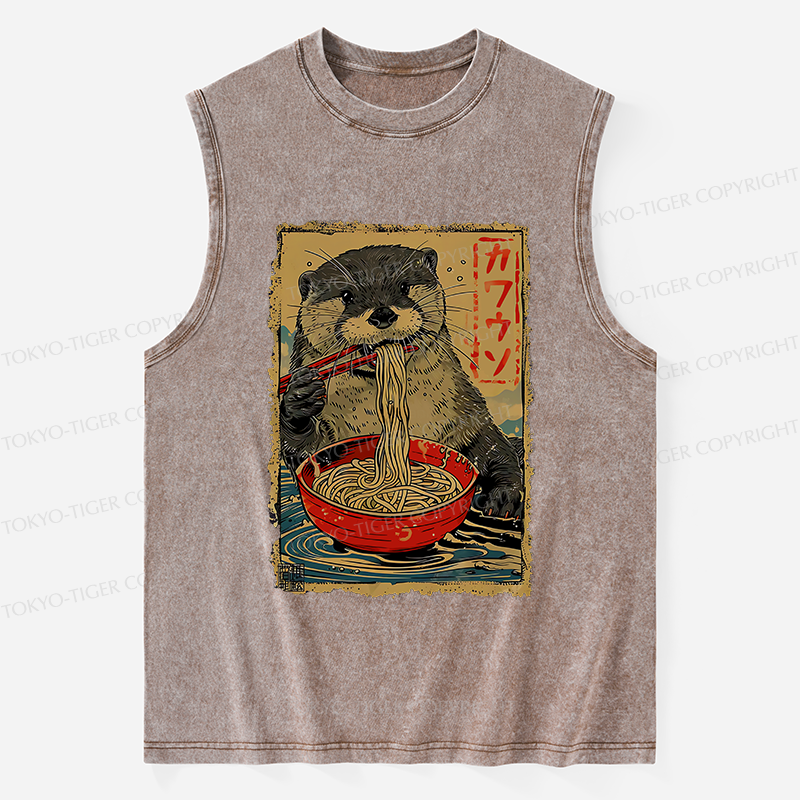 Tokyo-Tiger Otter Eating Ramen Japan Washed Tank