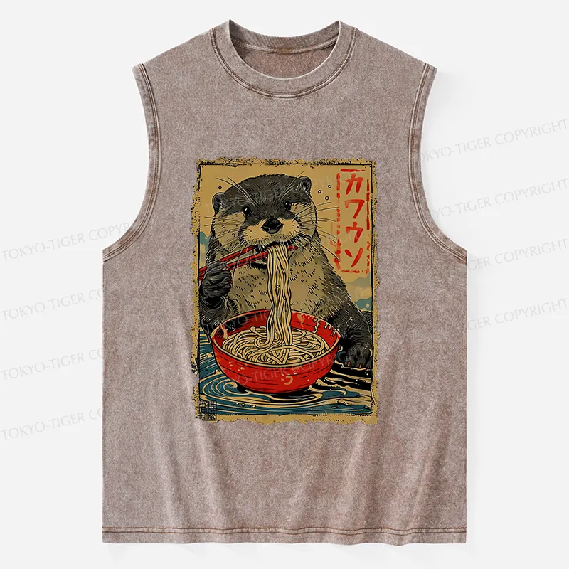 Tokyo-Tiger Otter Eating Ramen Japan Washed Tank