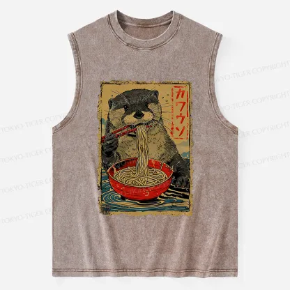 Tokyo-Tiger Otter Eating Ramen Japan Washed Tank