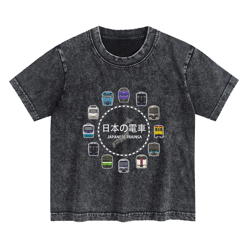 Tokyo-Tiger Japanese Trains Kids Washed T-Shirt Sale