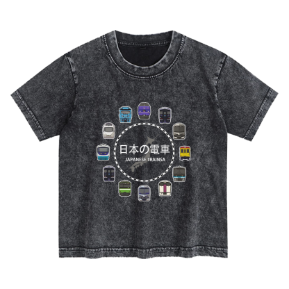 Tokyo-Tiger Japanese Trains Kids Washed T-Shirt