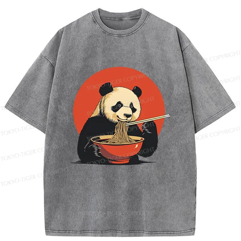 Tokyo-Tiger Panda Eating Ramen Washed T-Shirt