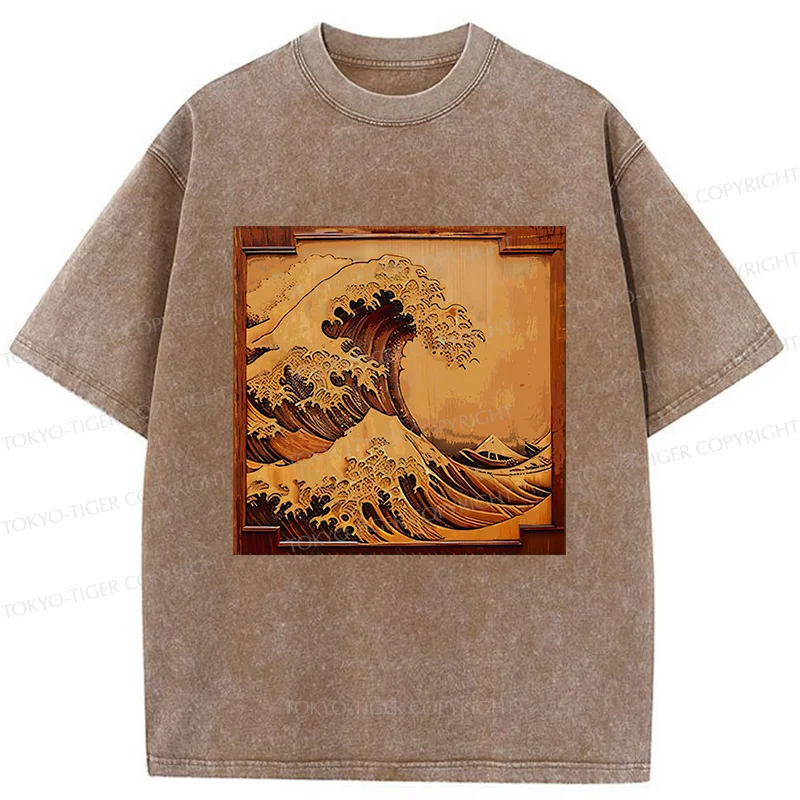 Tokyo-Tiger Panel Painting Ukiyoe Wave Washed T-Shirt
