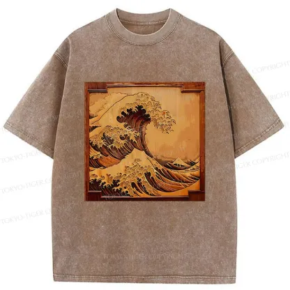 Tokyo-Tiger Panel Painting Ukiyoe Wave Washed T-Shirt