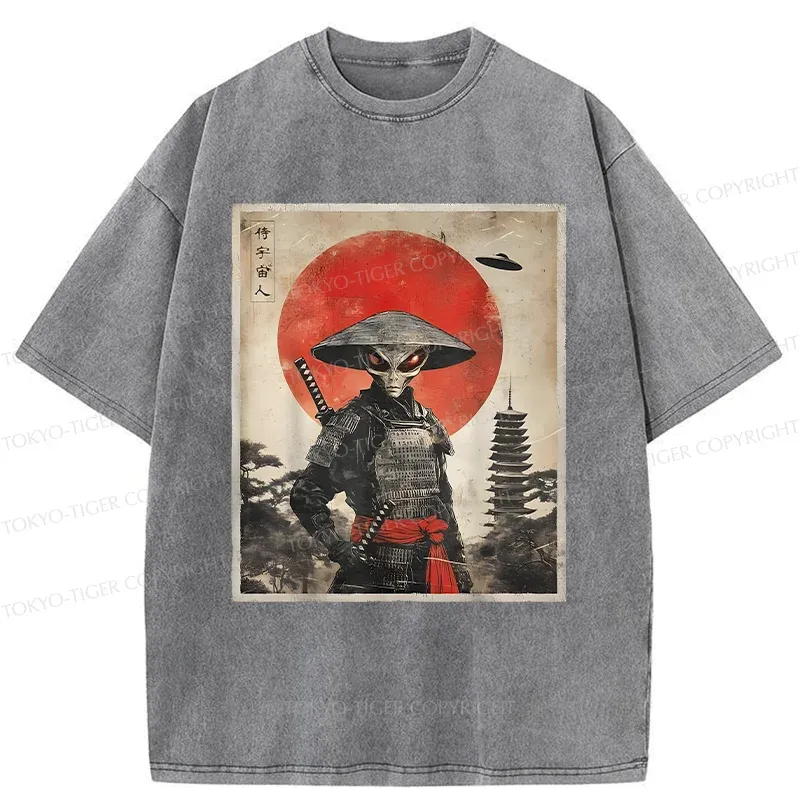 Tokyo-Tiger Retro Japanese Alien Washed T-Shirt