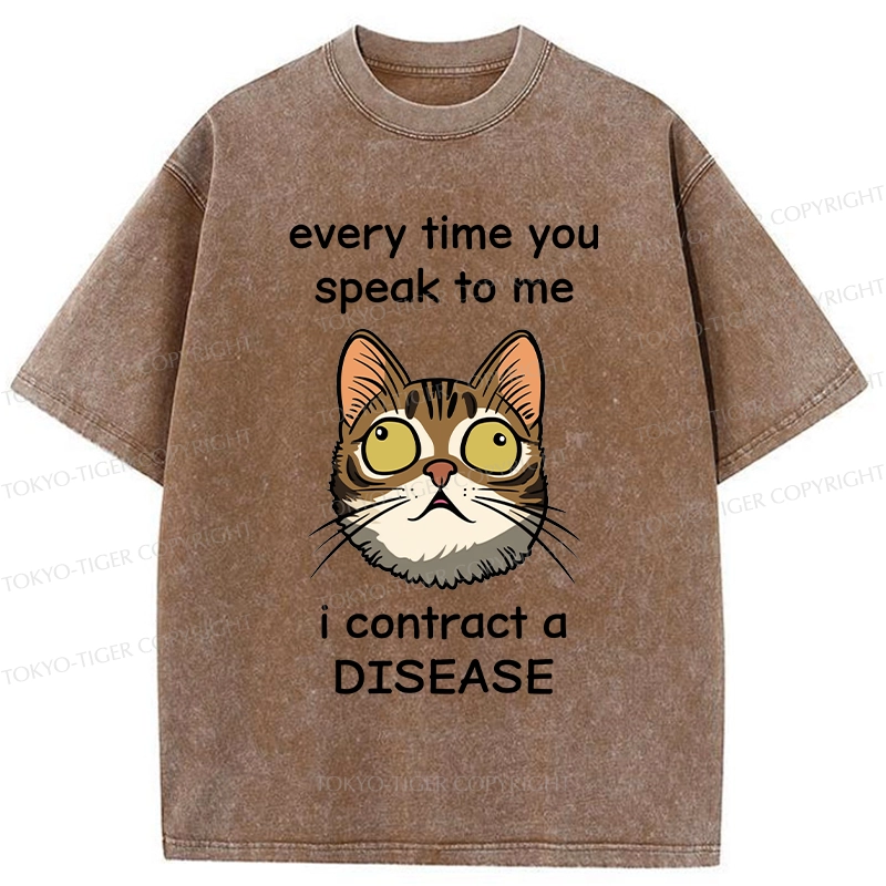 Tokyo-Tiger Funny Cat Rolling Eyes Washed T-Shirt