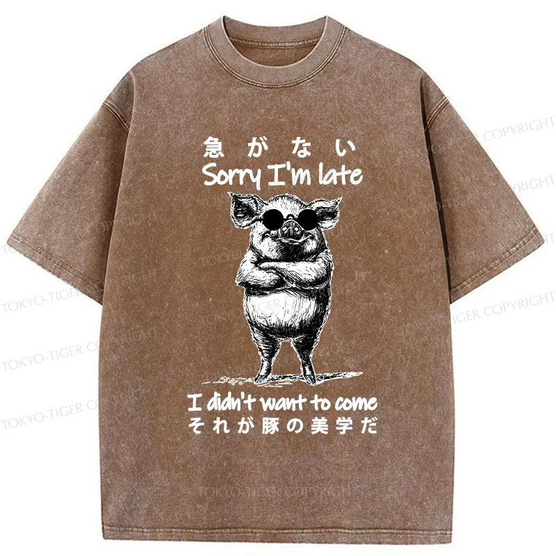 Tokyo-Tiger Funny Late Pig Washed T-Shirt