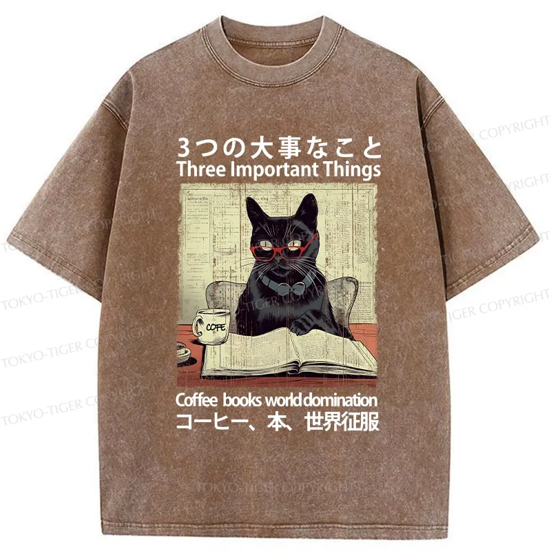 Tokyo-Tiger Three Important Things About Cat Washed T-Shirt