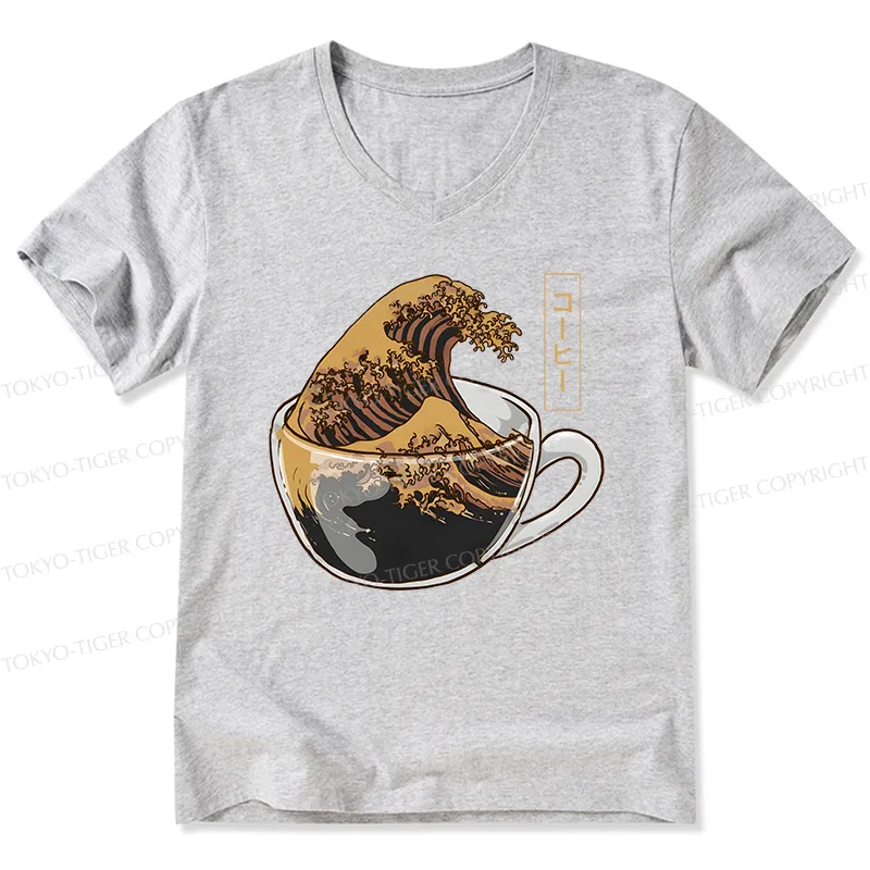 Tokyo-Tiger Coffee Wave V-Neck Classic T-Shirt