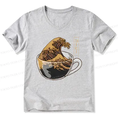 Tokyo-Tiger Coffee Wave V-Neck Classic T-Shirt