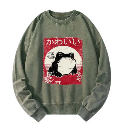 Tokyo-Tiger Woodblock Print Grumpy Frog Washed Sweatshirt