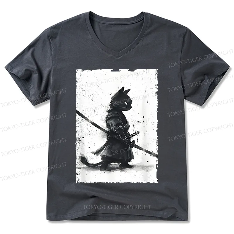 Tokyo-Tiger Retro Cat Samurai Japanese V-Neck Classic T-Shirt