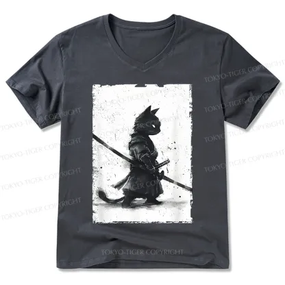 Tokyo-Tiger Retro Cat Samurai Japanese V-Neck Classic T-Shirt