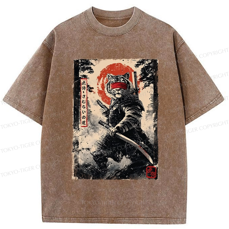 Tokyo-Tiger Retro Tiger Samurai Washed T-Shirt