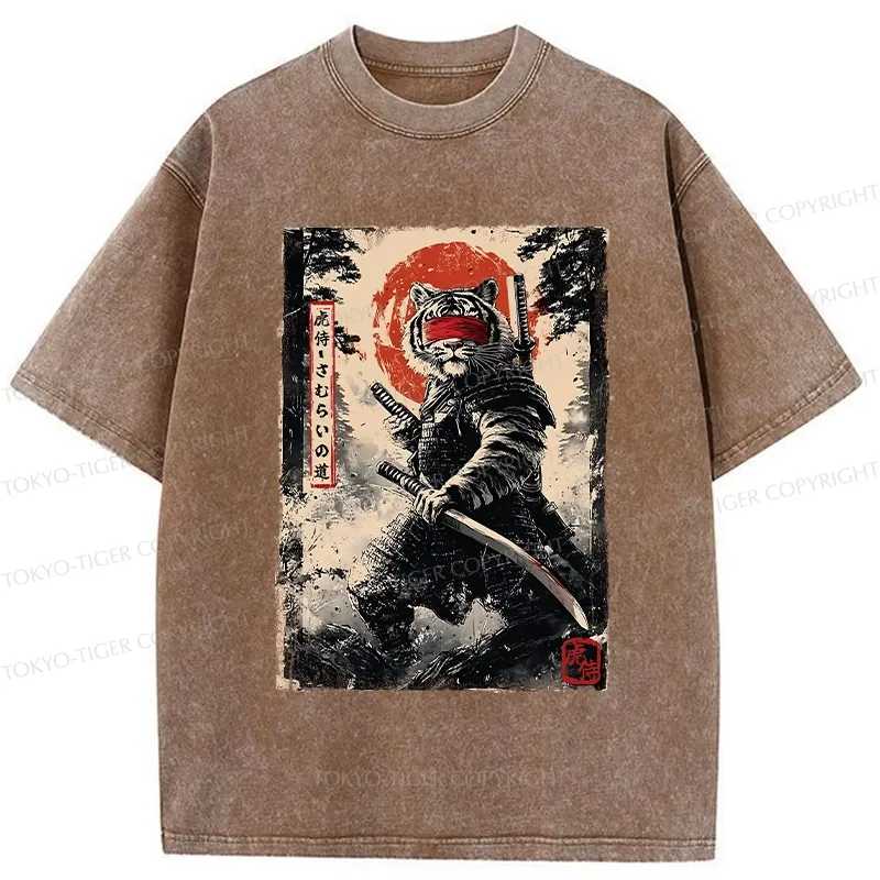Tokyo-Tiger Retro Tiger Samurai Washed T-Shirt
