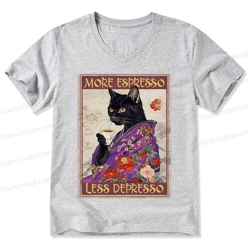 Tokyo-Tiger Japanese Cat Drinking Coffee V-Neck Classic T-Shirt