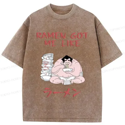 Tokyo-Tiger Sumo Wrestlers Like Ramen Washed T-Shirt