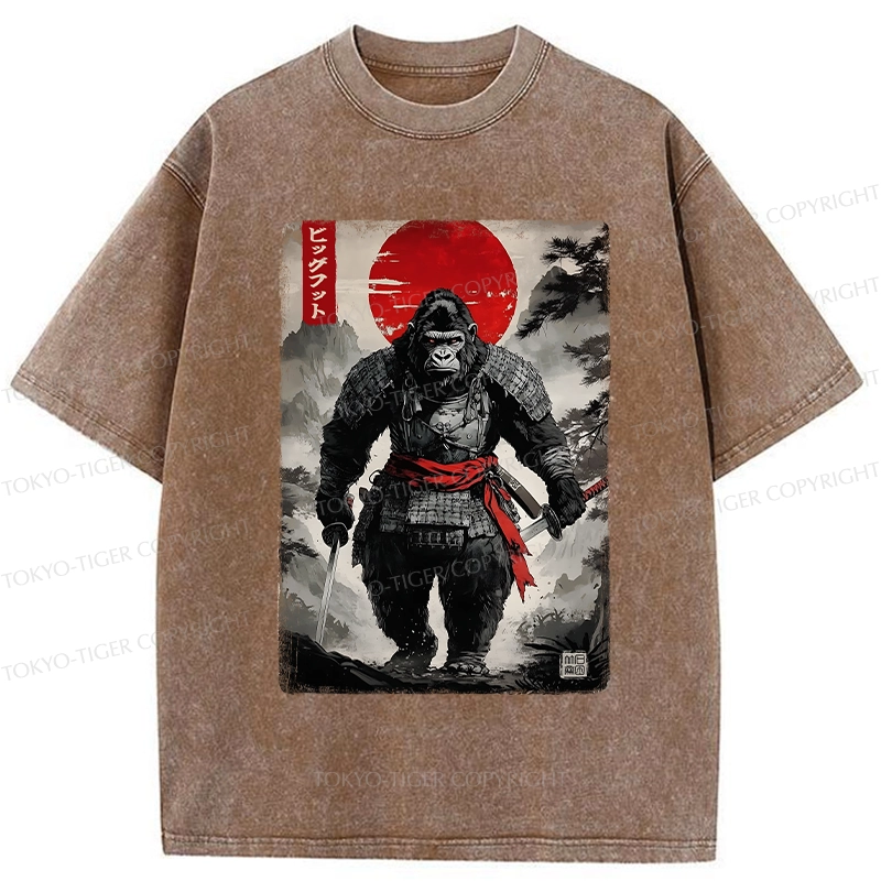 Tokyo-Tiger Retro Bigfoot Samurai Washed T-Shirt