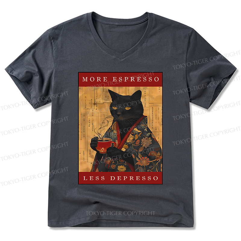 Tokyo-Tiger More Espresso Less Depresso Cat V-Neck Classic T-Shirt