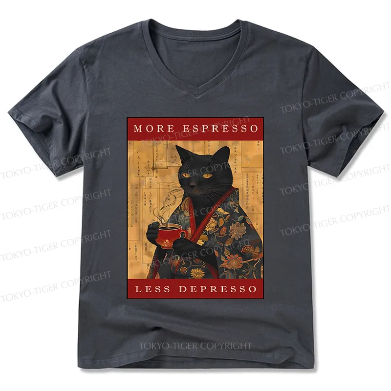 Tokyo-Tiger More Espresso Less Depresso Cat V-Neck Classic T-Shirt