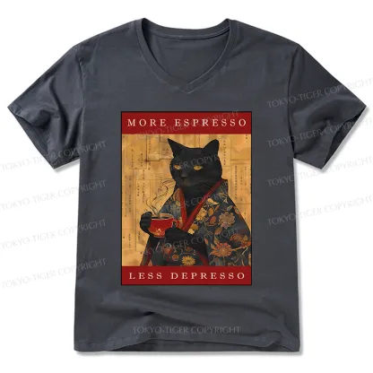Tokyo-Tiger More Espresso Less Depresso Cat V-Neck Classic T-Shirt