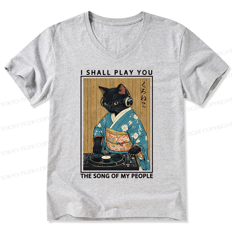 Tokyo-Tiger Funny Playing Music Black Cat V-Neck Classic T-Shirt