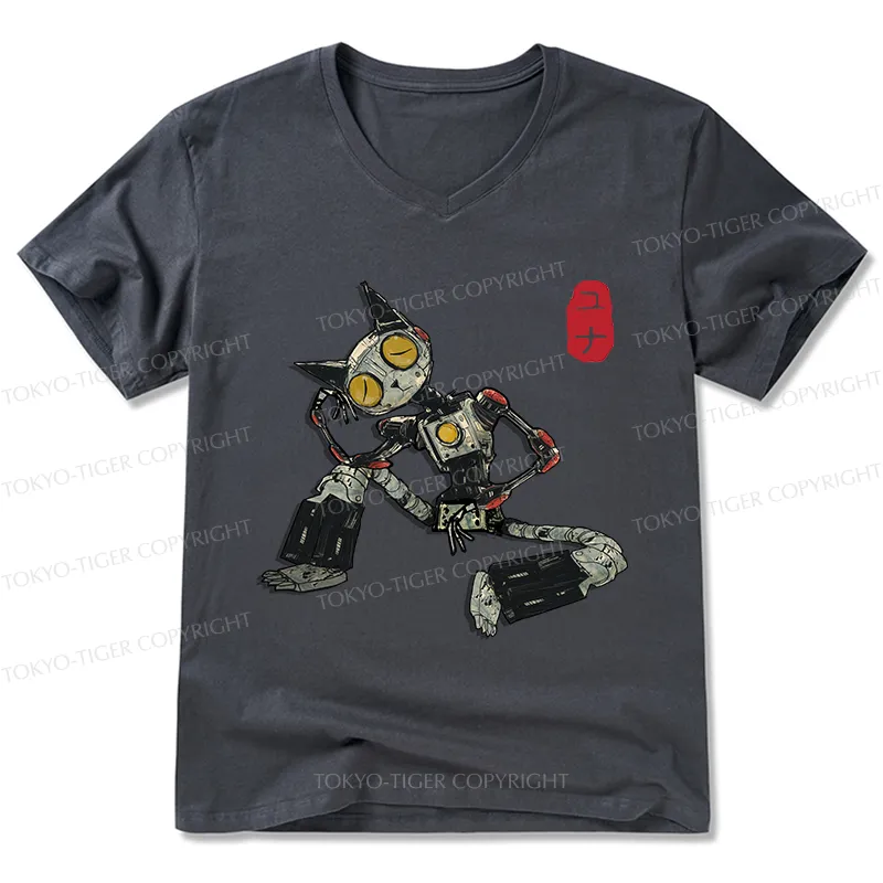 Tokyo-Tiger Contemplative Robot Cat V-Neck Classic T-Shirt