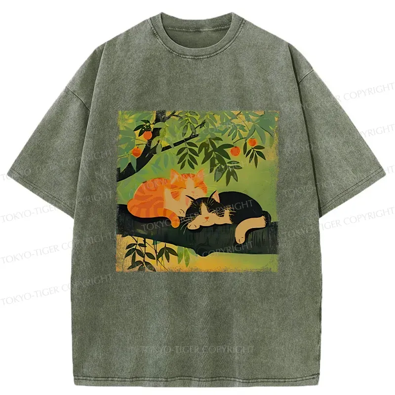 Tokyo-Tiger Cats Sleeping Washed T-Shirt