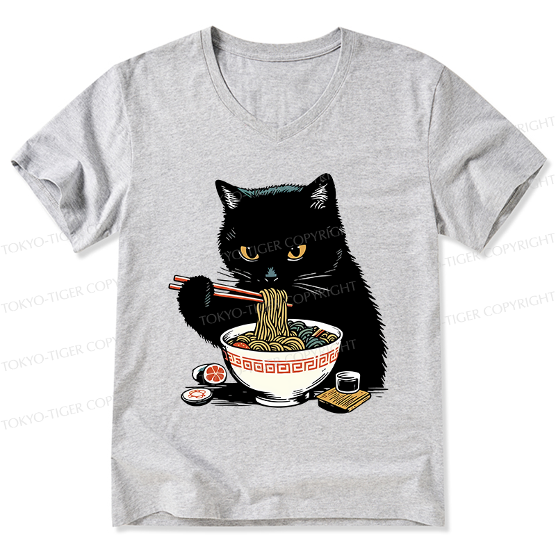 Tokyo-Tiger Cat Eating Favorite Ramen V-Neck Classic T-Shirt
