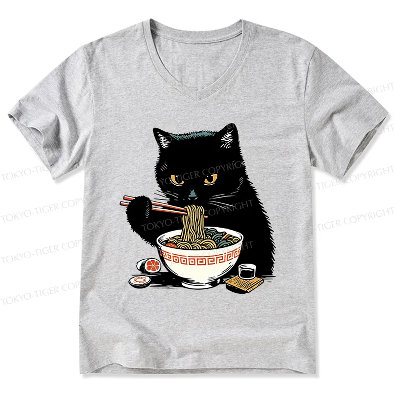 Tokyo-Tiger Cat Eating Favorite Ramen V-Neck Classic T-Shirt