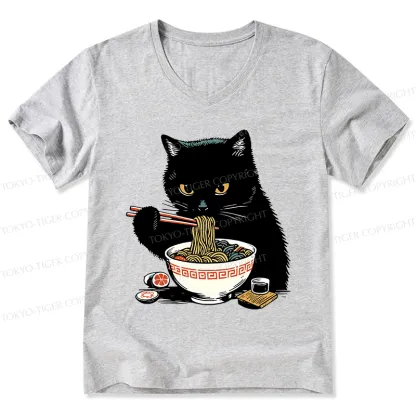 Tokyo-Tiger Cat Eating Favorite Ramen V-Neck Classic T-Shirt