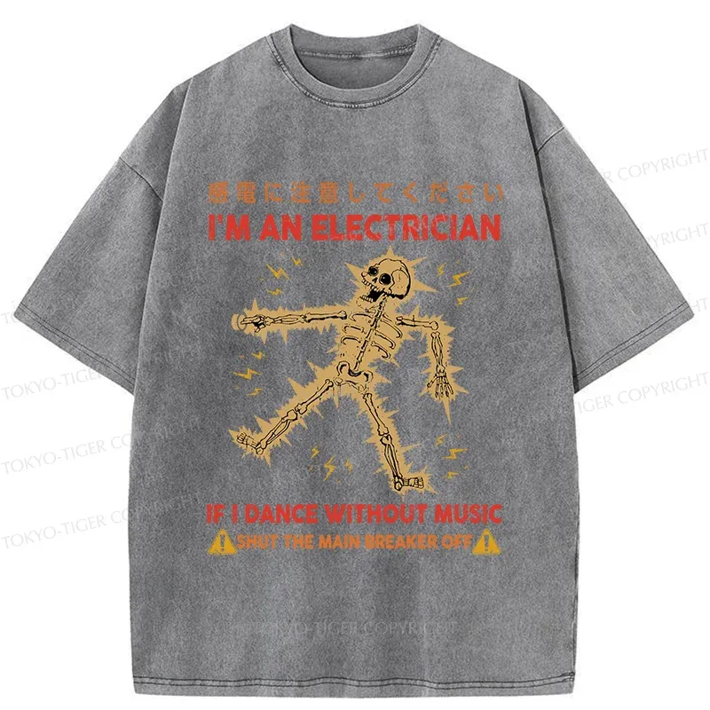 Tokyo-Tiger Dancing Electrician Washed T-Shirt