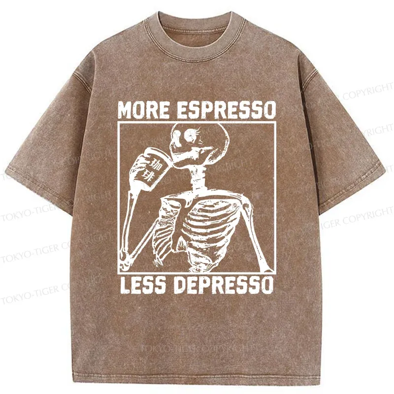 Tokyo-Tiger Skeleton Drinking Coffee Washed T-Shirt
