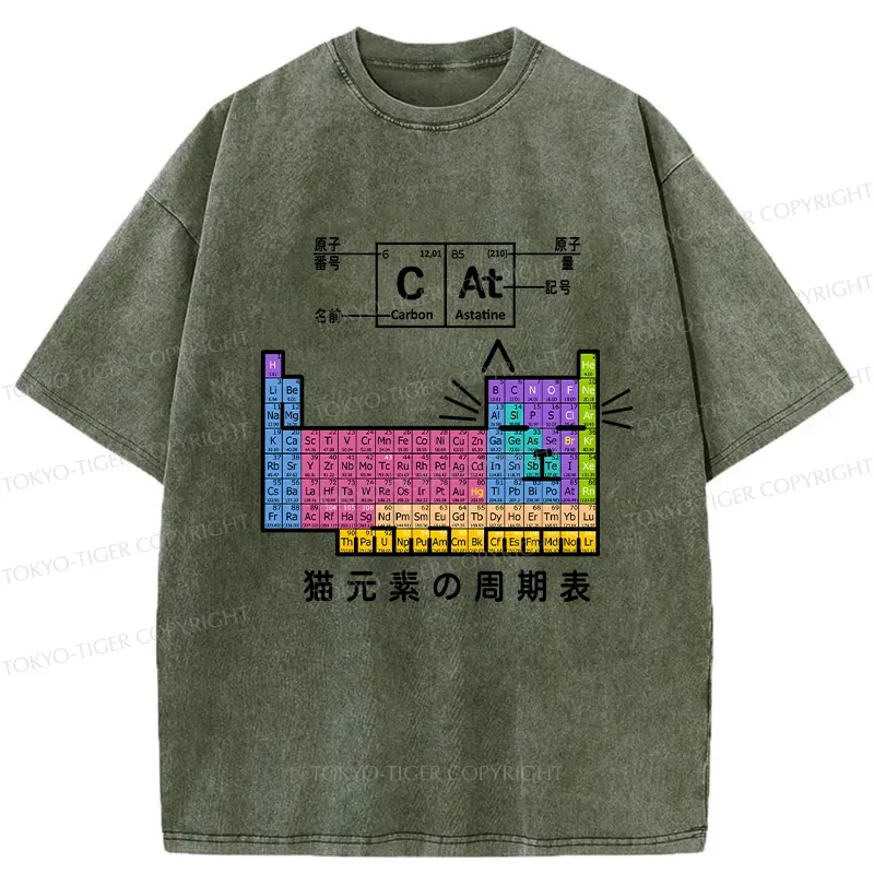 Tokyo-Tiger Cat Periodic Table Of Elements Washed T-Shirt