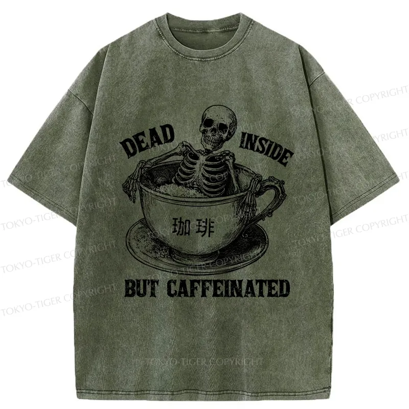Tokyo-Tiger Funny Skeleton In Coffee Washed T-Shirt