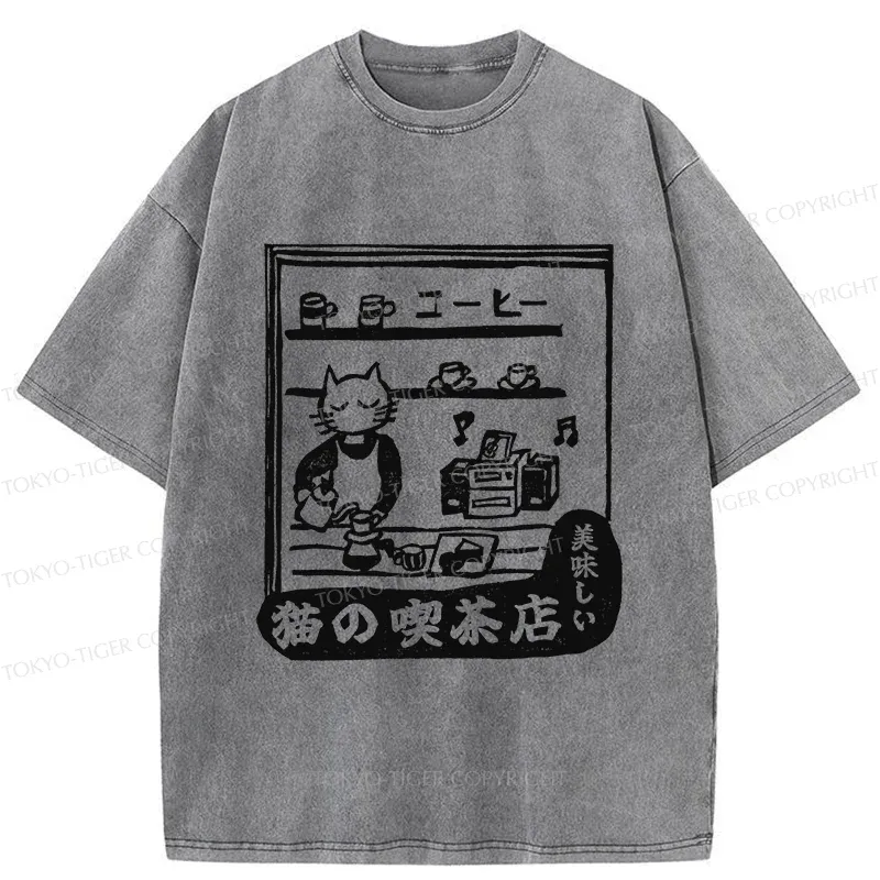 Tokyo-Tiger Cat's Teahouse Washed T-Shirt