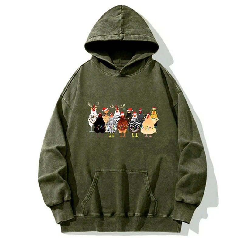 Tokyo-Tiger A Flock Of Christmas Chickens Washed Hoodie-tokyo-tiger