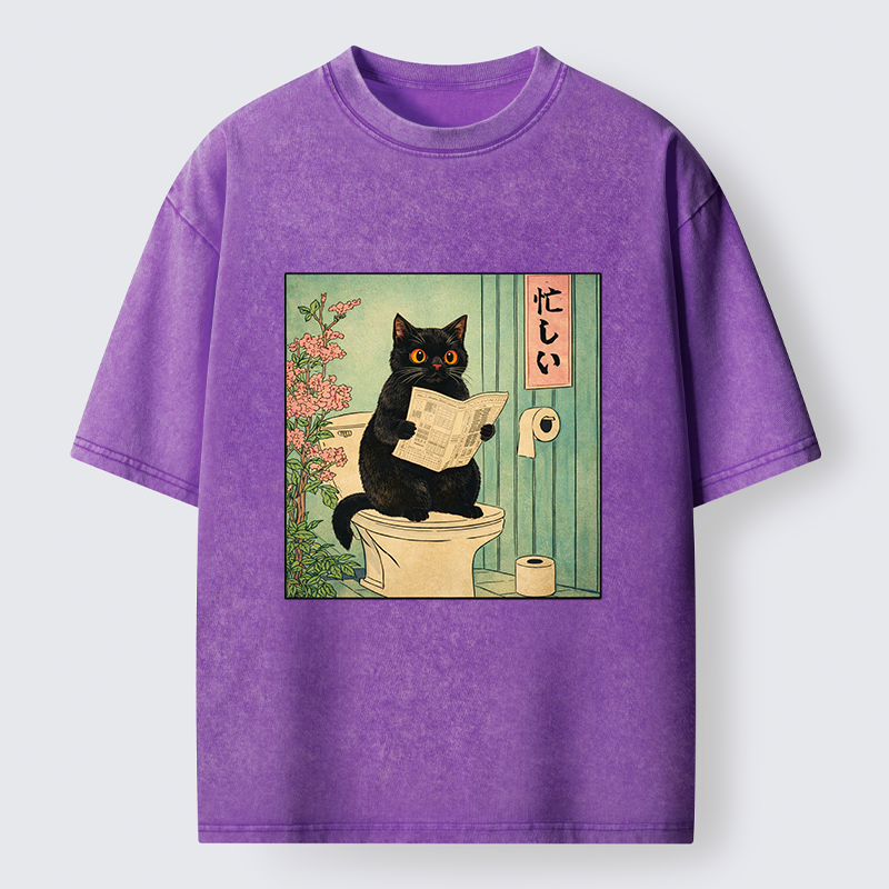 Tokyo-Tiger A Very Busy Black Cat Washed T-Shirt