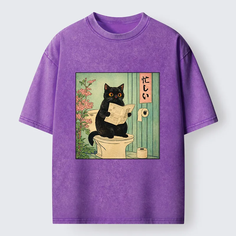 Tokyo-Tiger A Very Busy Black Cat Washed T-Shirt