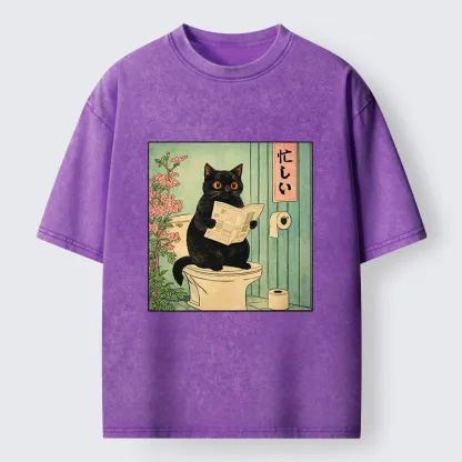 Tokyo-Tiger A Very Busy Black Cat Washed T-Shirt
