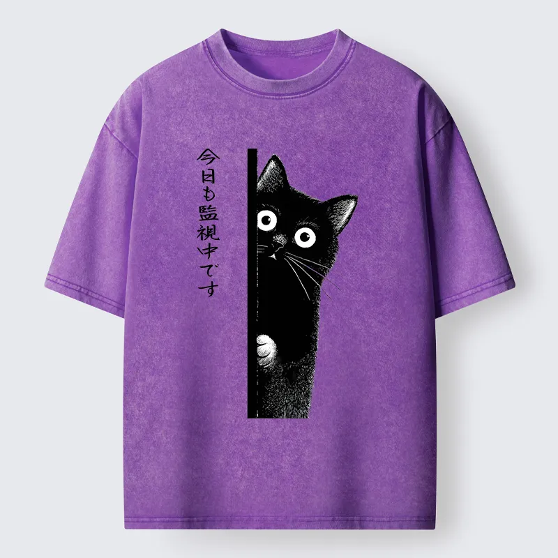 Tokyo-Tiger A Black Cat Is Watching You Washed T-Shirt